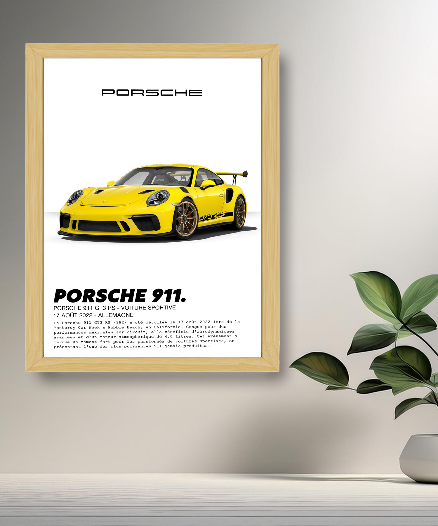 Cadre photo Porsche 911 GT3 RS Jaune