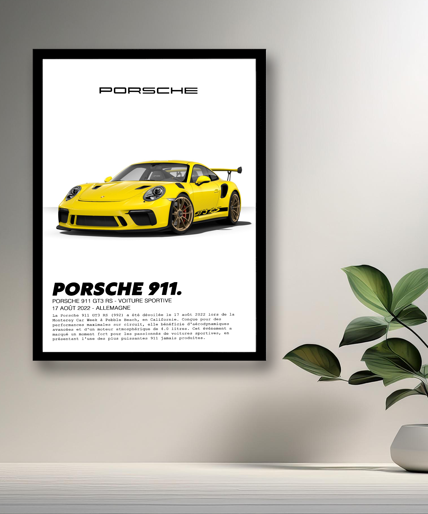 Cadre photo Porsche 911 GT3 RS Jaune