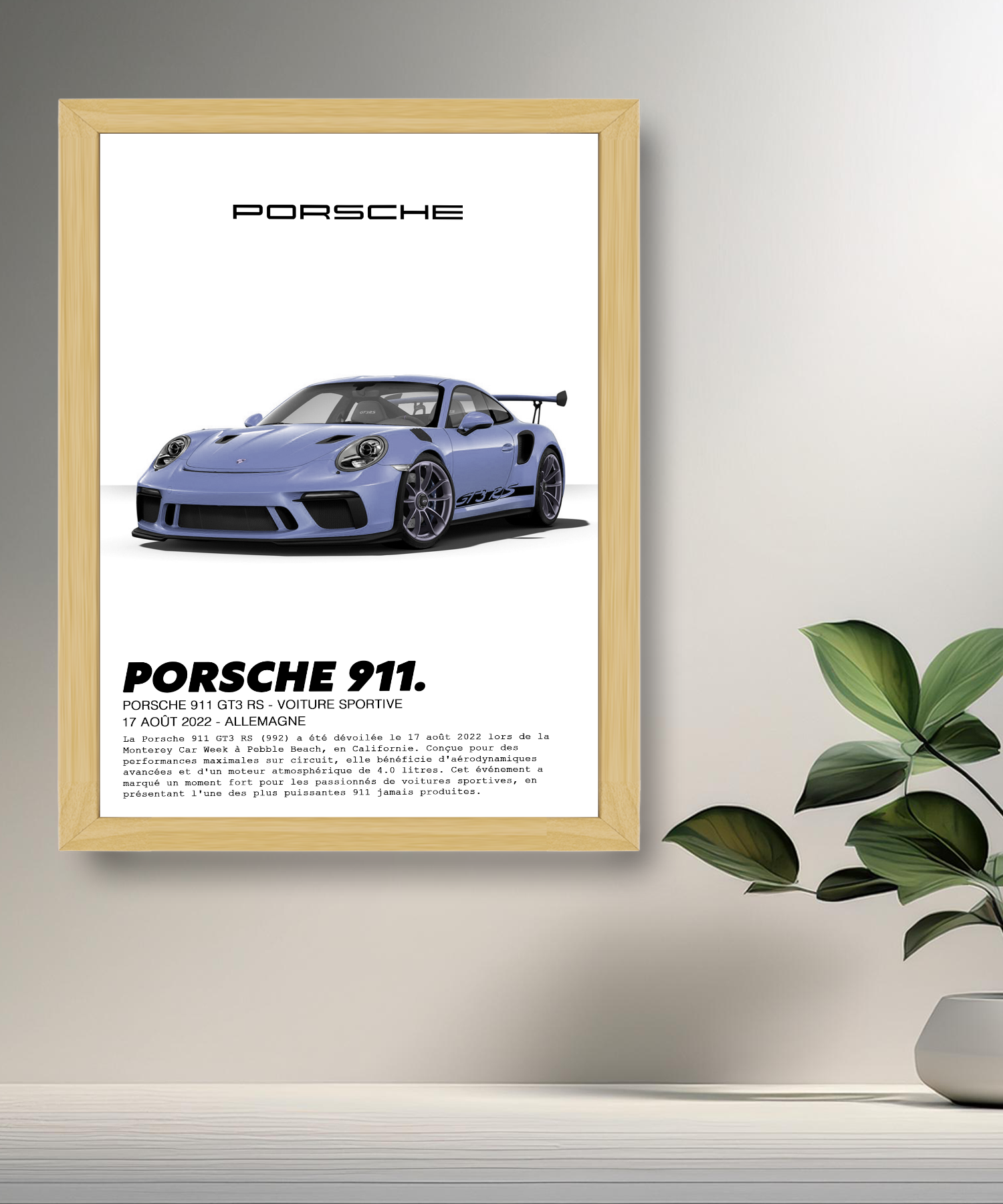 Cadre photo Porsche 911 GT3 RS Lila