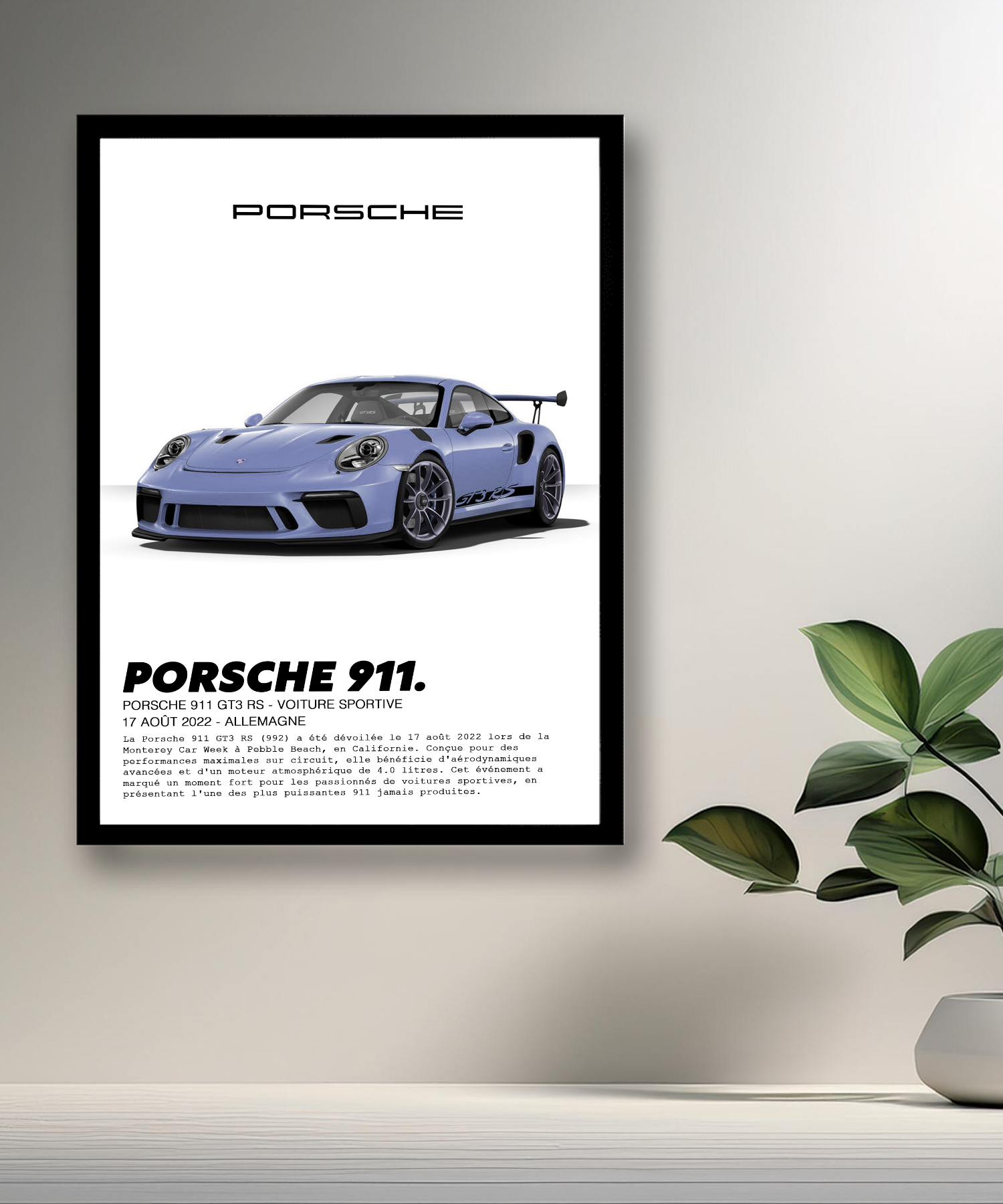 Cadre photo Porsche 911 GT3 RS Lila