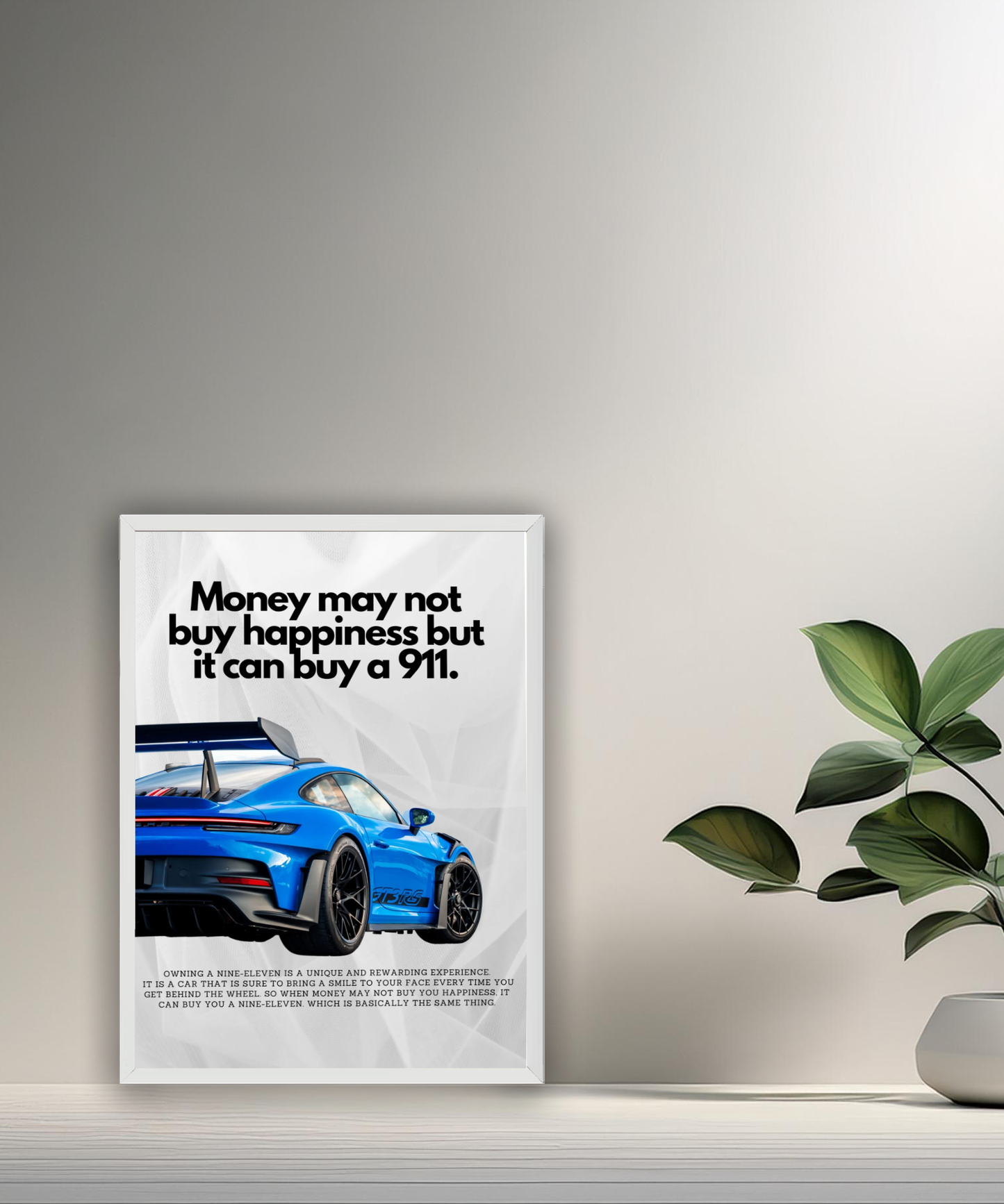 Poster encadré Porsche GT3 RS blue