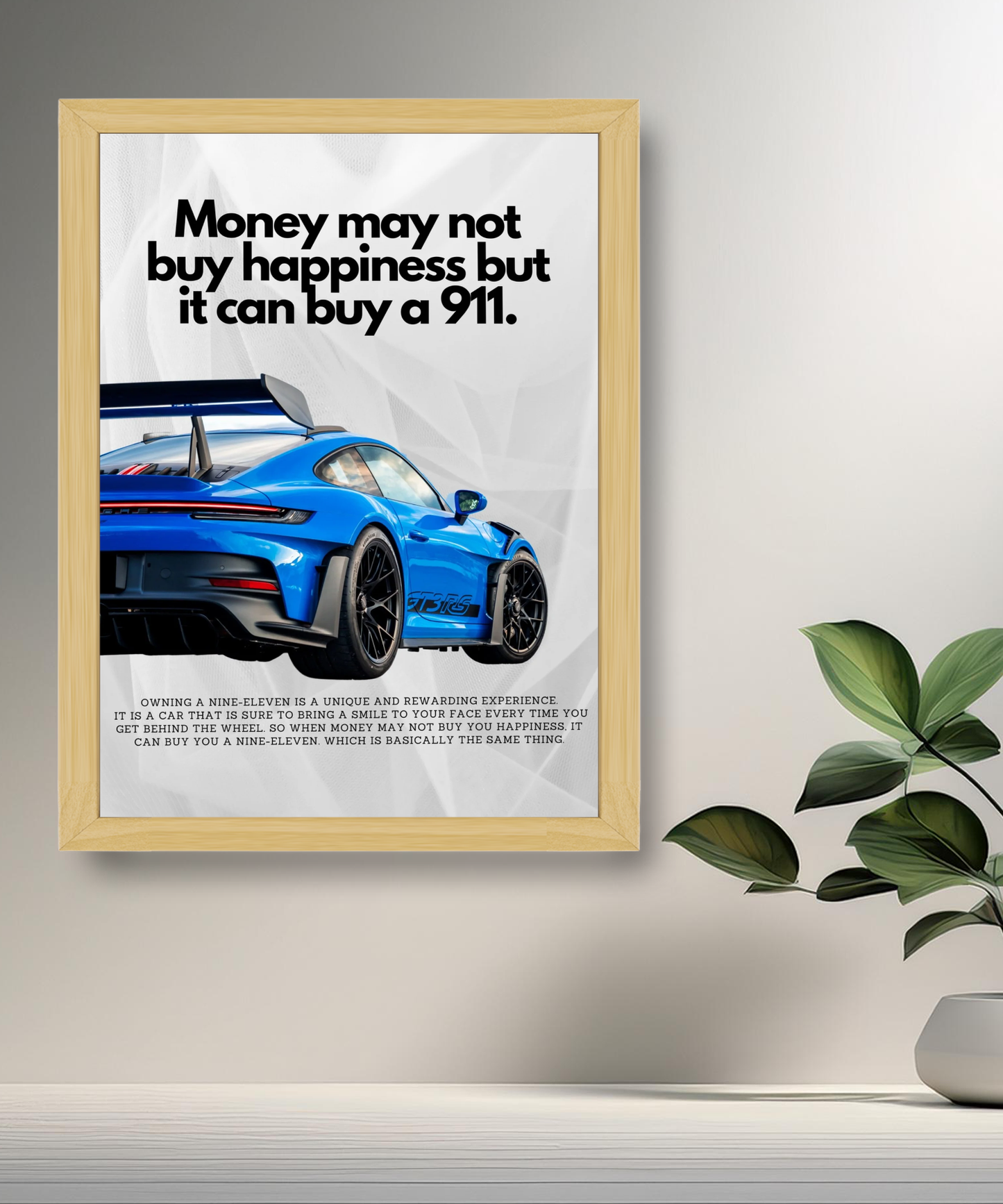 Poster encadré Porsche GT3 RS blue