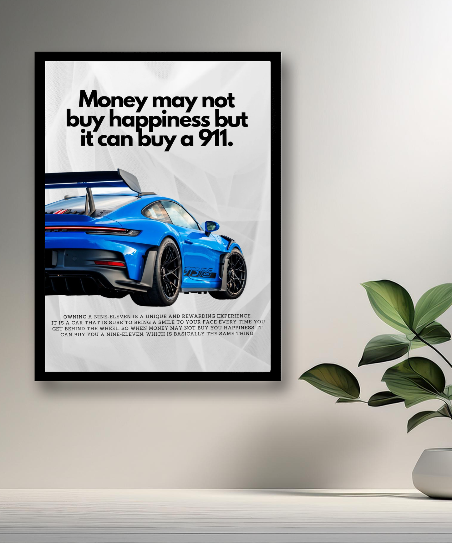 Poster encadré Porsche GT3 RS blue